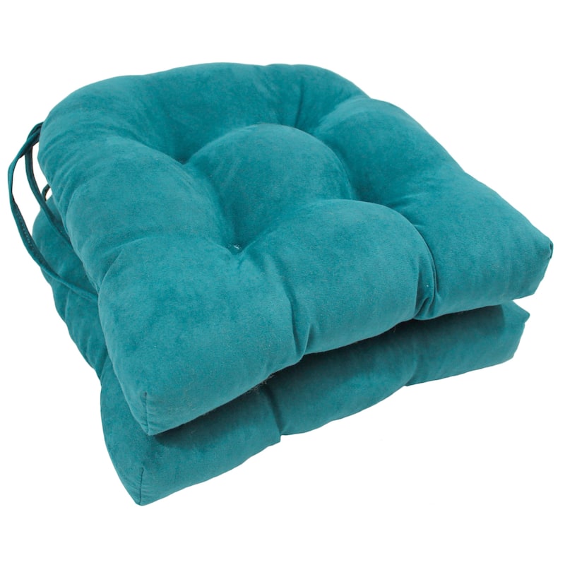 16-inch U-shaped Indoor Microsuede Chair Cushions (Set of 2, 4, or 6) - Set of 2 - Aqua Blue