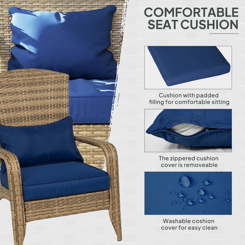 Outdoor Rattan Adirondack Chair with Cushions and Steel Frame Patio Seat for Porch or Pool - 25.2" W x 31.5" D x 35.4" H