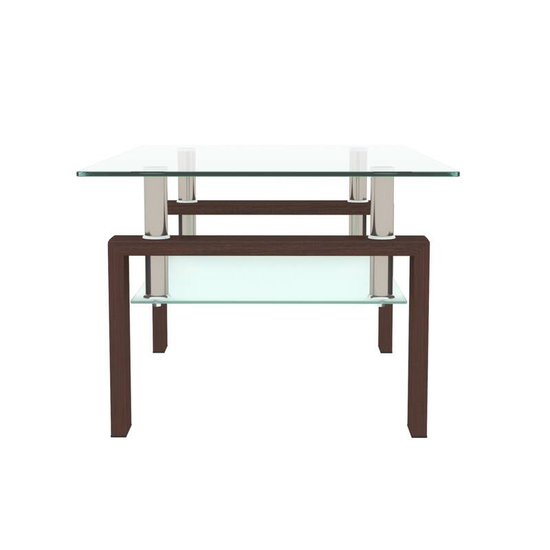 Rectangle Glass Coffee Table with Storage Shelf