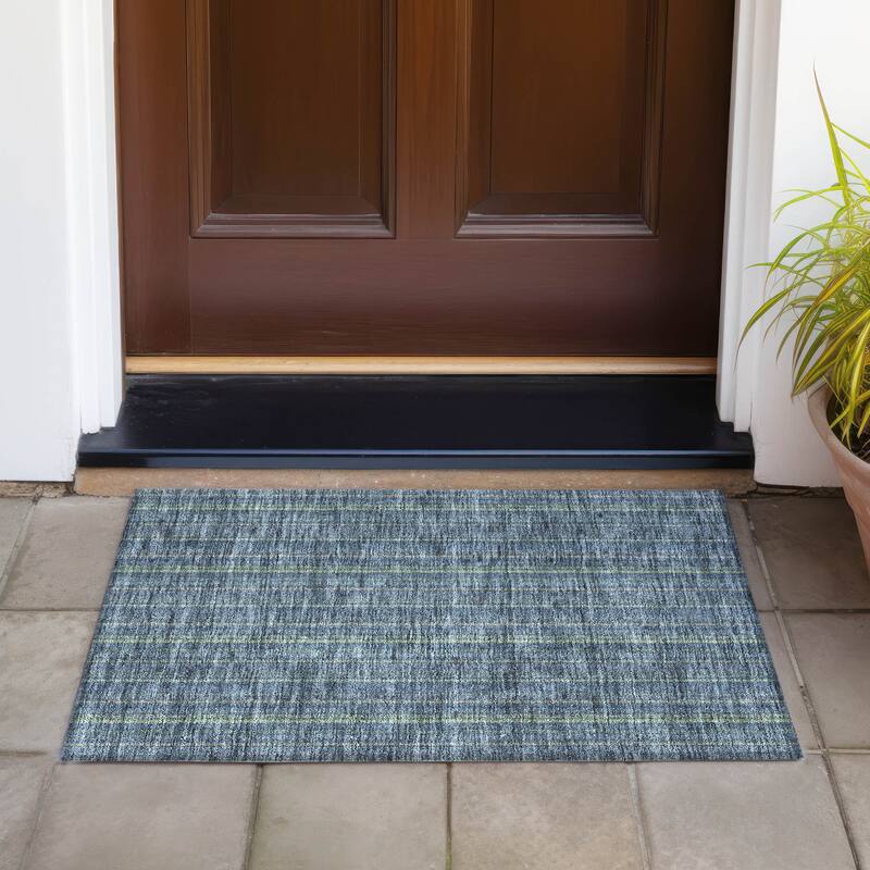 Machine Washable Indoor/ Outdoor Stripe Chantille Rug - Blue - 1'8" x 2'6"