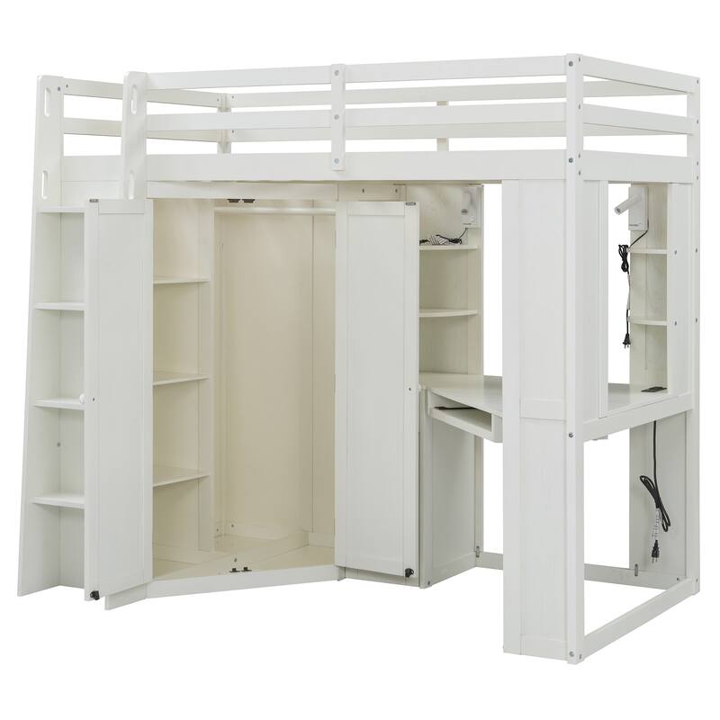Twin Loft Bed with Integrated Wardrobe Desk Keyboard Tray Charging Station
