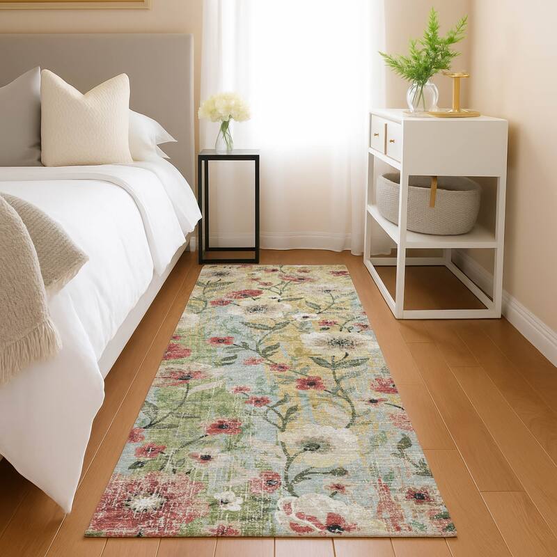 Machine Washable Indoor/ Outdoor Floral Joy Chantille Rug
