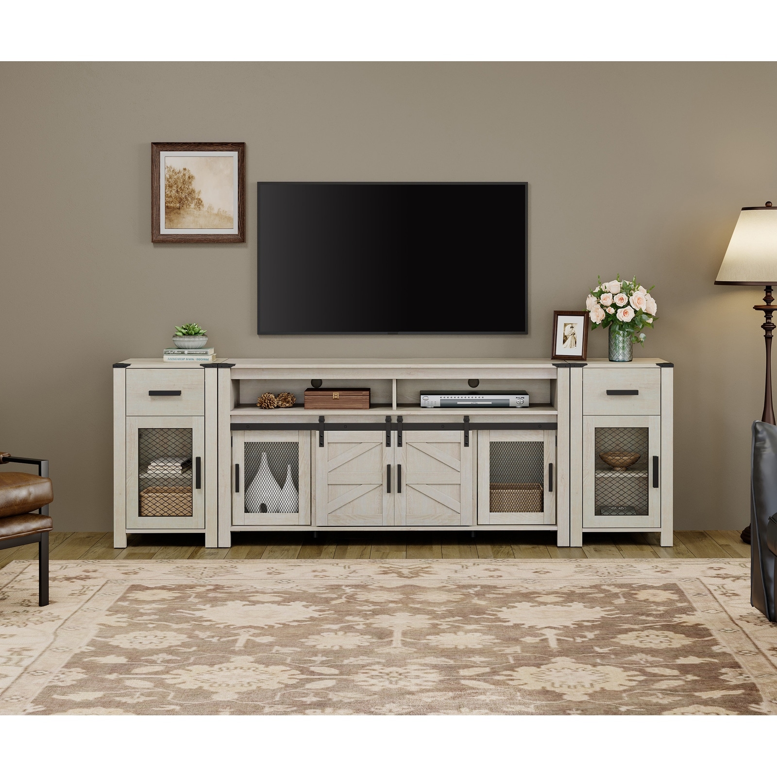 WAMPAT Drawer TV Stand set for ups to 85 inch TV,Entertainment