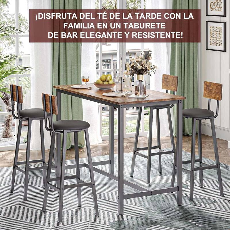 Black-Brown PU Leather Metal Bar Stool Set of 2 with Curved Back and Footrest - 11"D x 11"W x 37.8"H