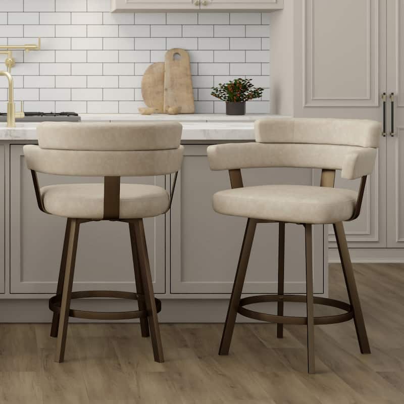 Contemporary Faux Leather & Metal 26" Counter Stool with Swivel, Set of 2
