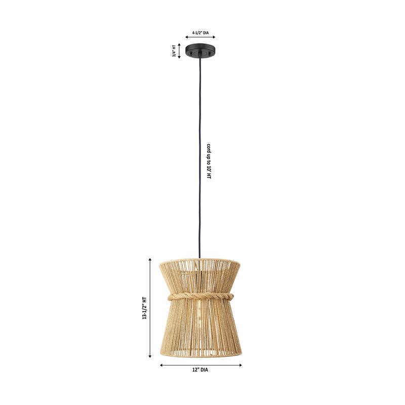 Innovations Lighting Sutton - 1 Light 12" Cord Hung Pendant - Matte Black Finish - Natural Shade