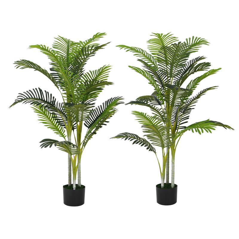 Roomfitters 61'' Artificial Palm Tree Set of 2, Tall Faux Indoor Plants with Black Plastic Pots for Home Decor, Green