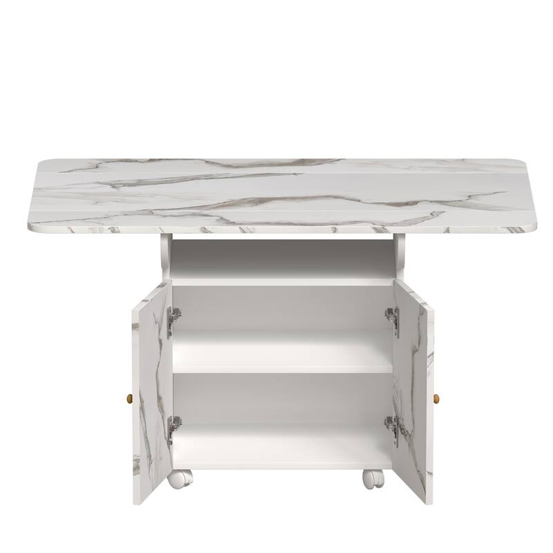 47" Wood Folding Dining Table with storage rack and cabinet, Removable Entryway Table with 6 Wheels