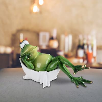 ICE ARMOR 7.5"W Frog in Bath Tub Statue Funny Animal Figurine