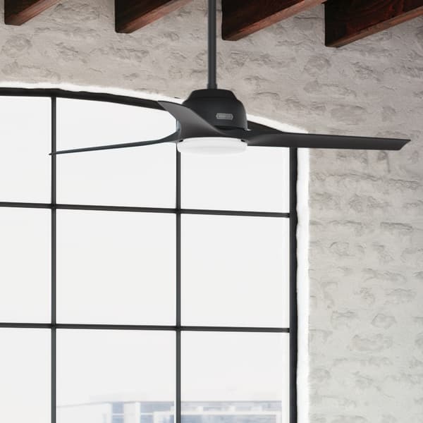 slide 2 of 12, Hunter 52" Gallegos Outdoor Ceiling Fan with LED Light Kit and Wall Control, Damp-Rated Matte Black