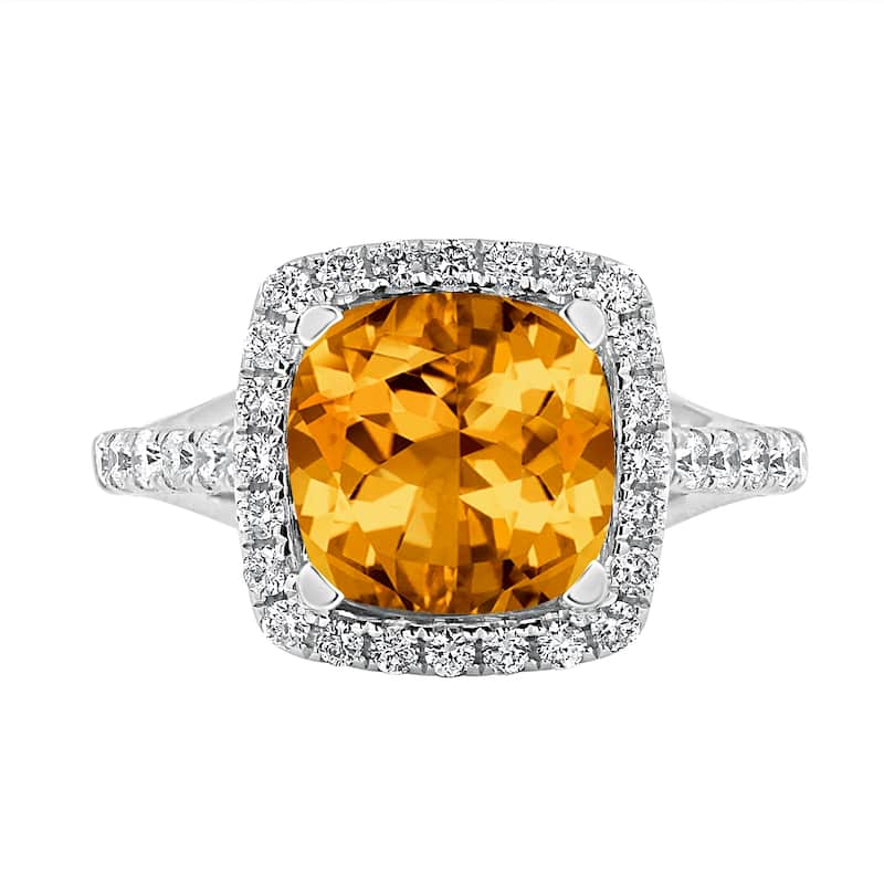 Auriya 2 3/4ct Cushion-cut Citrine and Halo Diamond Engagement Ring 1/2cttw 14k Gold