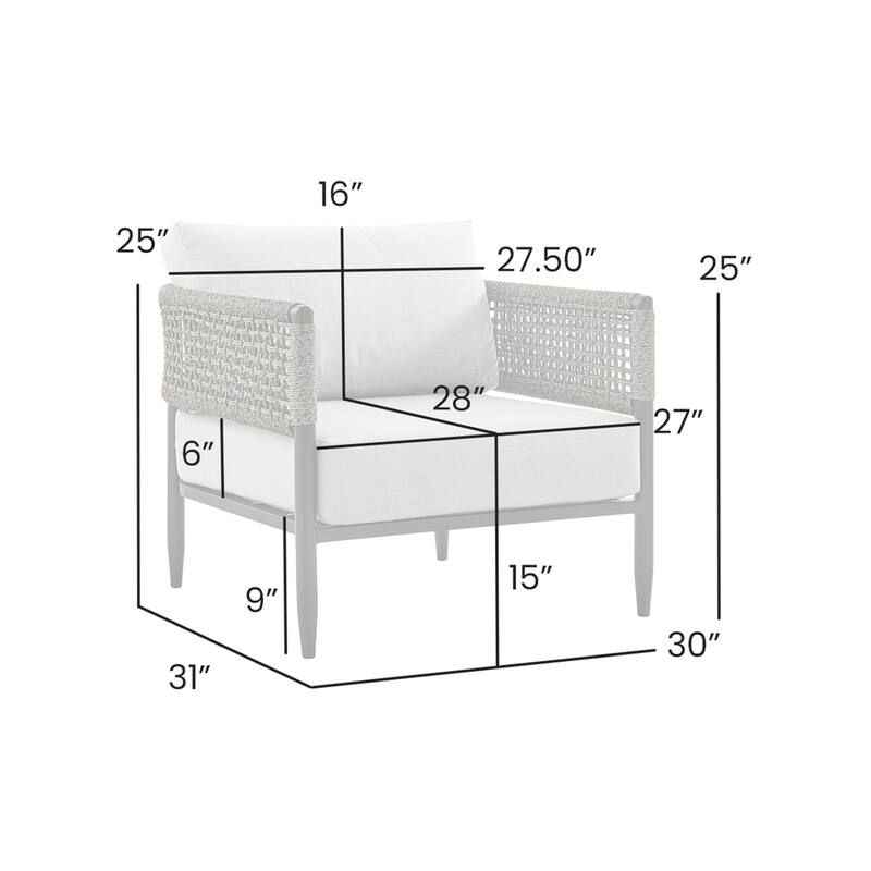 Alegria Black Aluminum and Rope Outdoor Chair with Gray Cushions