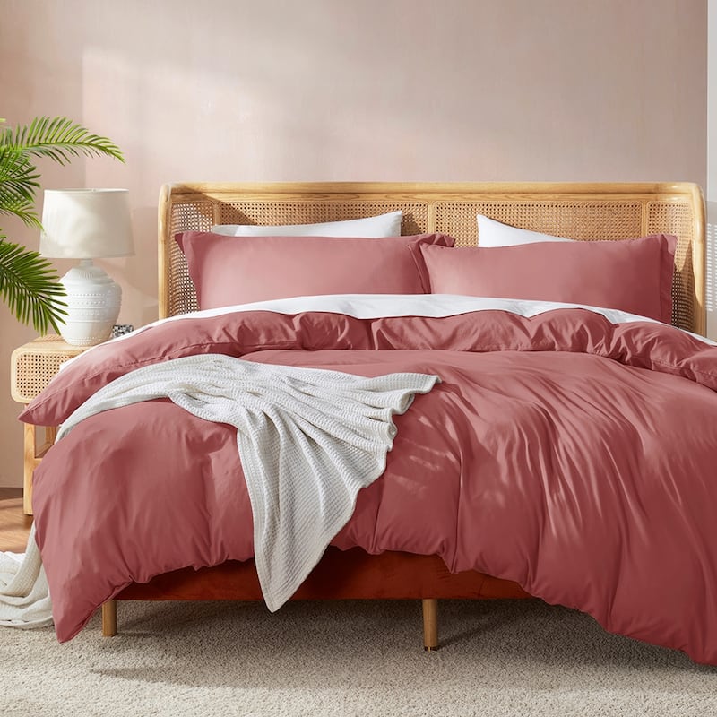 Nestl Ultra Soft Double Brushed Microfiber Duvet Cover Set with Button Closure - Pink Clay - Queen