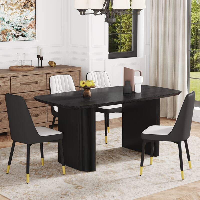 5-Piece Dining Table Set.67 * 35.4 inch wood grain MDF dining table with 4 PU cushions and metal legs