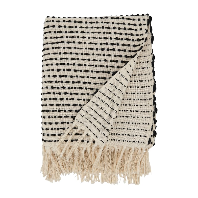 Rustic Retreat Textured Stripe Woven Throw Blanket with Fringe