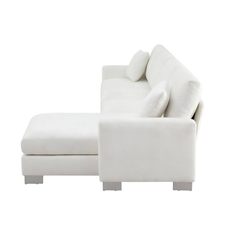 Modern Oversized Long Couch with 2 Pillows, L-shaped Sectional Sofa with with Chaise Lounge