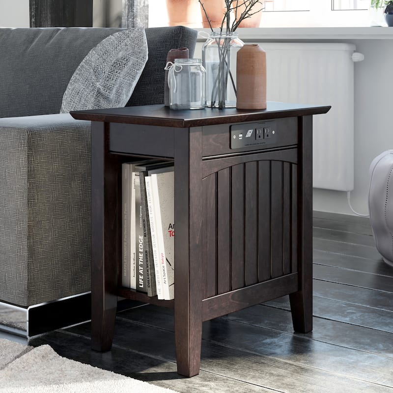AFI Nantucket Chair Side Table with Built-in Charger - Espresso