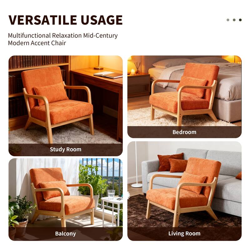 Armchair Solid Wood Frame Accent Chair with Detachable Lumbar Pillow Living Room Chairs