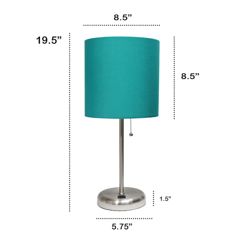 19.5" USB Port Feature Metal Lamp in Steel w Aqua Shade