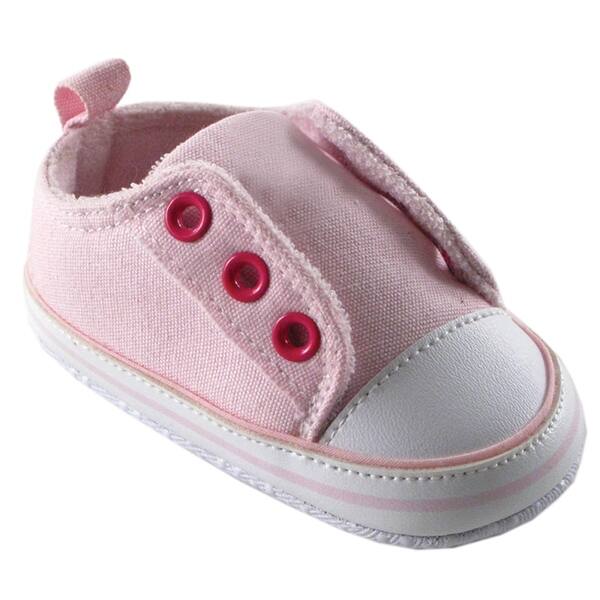 slide 1 of 1, Luvable Friends Baby Girl Crib Shoes, Pink Laceless 0-6 Months - Pink Laceless