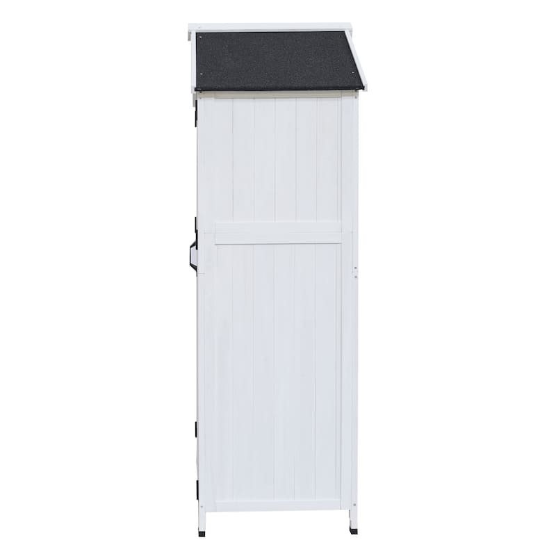 Roomfitters 67 Inch White Fir Wood Outdoor Storage Shed with Double Doors, Waterproof Roof