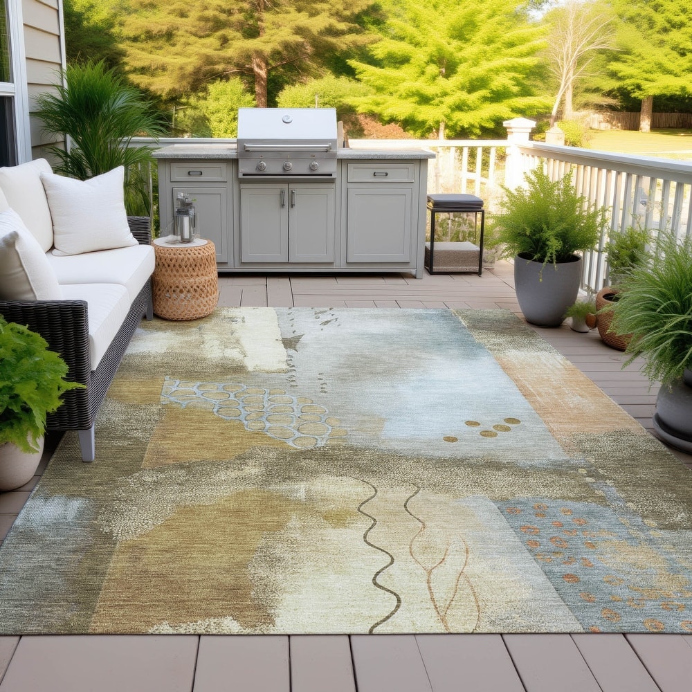 Machine Washable Indoor/Outdoor Modern Abstract Chantille Rug