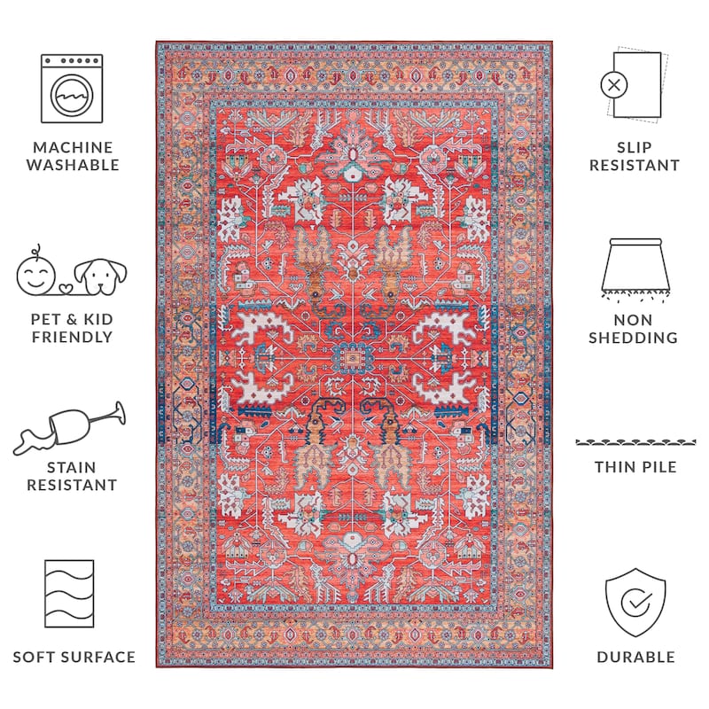 SAFAVIEH Tucson Annaig Transitional Machine Washable Rug - 6' x 9' - Rust/Navy