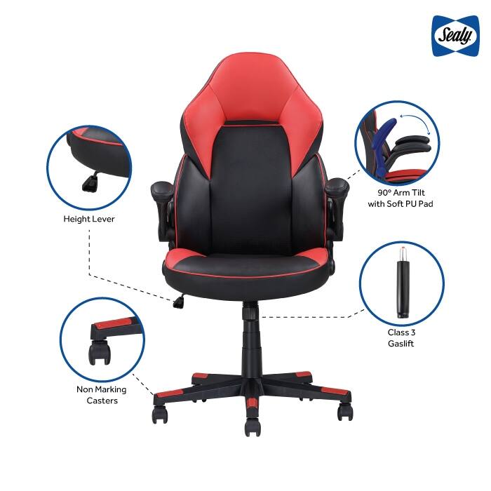Sealy® Gamer 115 Ergonomic Gaming Chair with High-Back and Padded Armrests