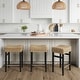 preview thumbnail 8 of 27, Harvey Rattan Bar Stool, Bohemian Counter Height Stool with Woven Seagrass Seat, Solid Wood Legs, and Metal Footrest Set of 3 - Seagrass/Brushed Black