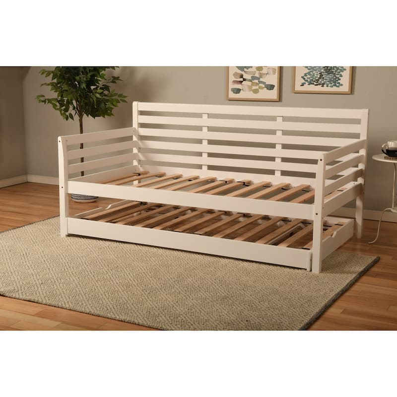 Somette Boho Daybed and Pop Up Bed in White with Mattresses
