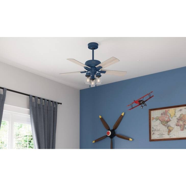 Hunter 44" Hartland Ceiling Fan with LED Light and Pull Chains - Farmhouse, Transitional - Indigo Blue