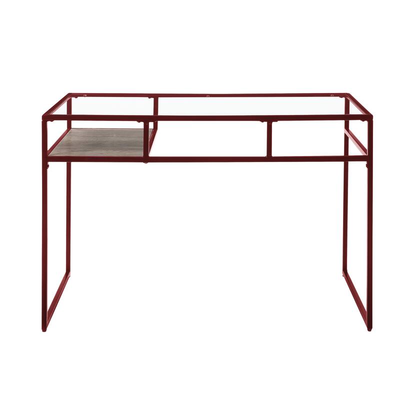 Versatile Metal and Glass Writing Desk with Open Shelf Storage