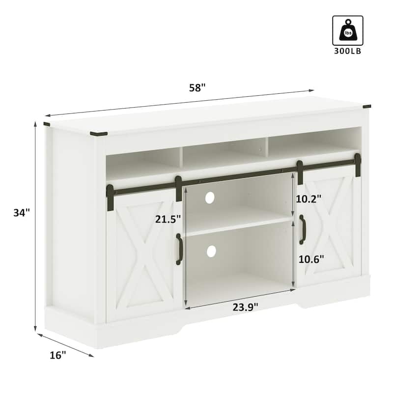 Farmhouse TV Stand for 65 inch TV with Sliding Barn Doors