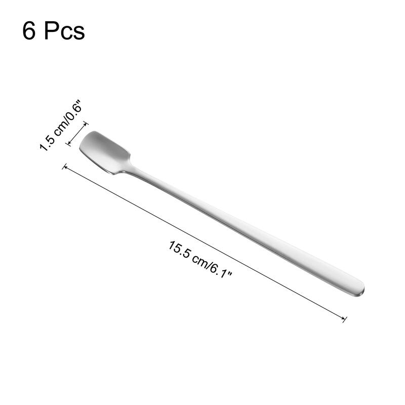 6pcs Espresso Spoons Stainless Steel Square Coffee Spoon - Silver Tone - 6.1 Inch
