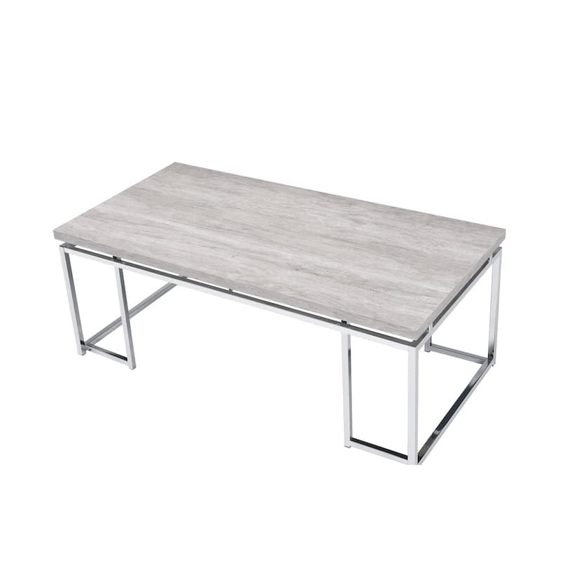 Coffee Table with Rectangular Tabletop and Metal Legs, Silver and Brown
