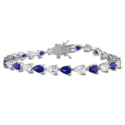 Miadora 10 1/2ct TGW Created Blue Created White Sapphire Tennis Bracelet Sterling Silver