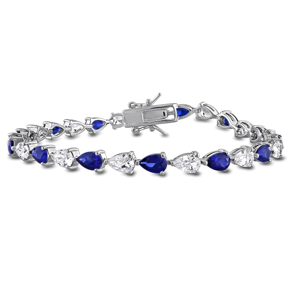 Miadora 10 1/2ct TGW Created Blue Created White Sapphire Tennis Bracelet Sterling Silver