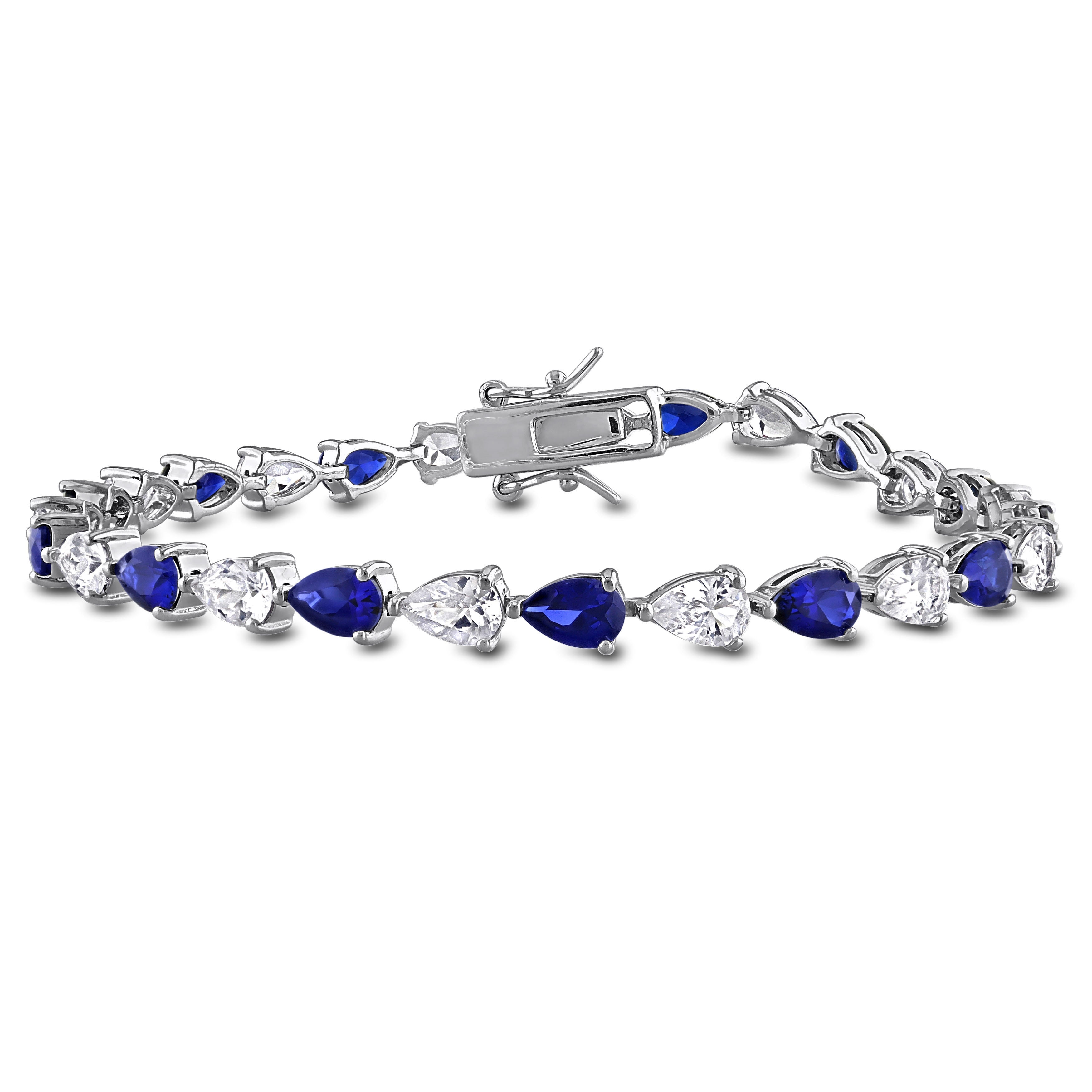 Miadora 10 1/2ct TGW Created Blue Created White Sapphire Tennis Bracelet Sterling Silver