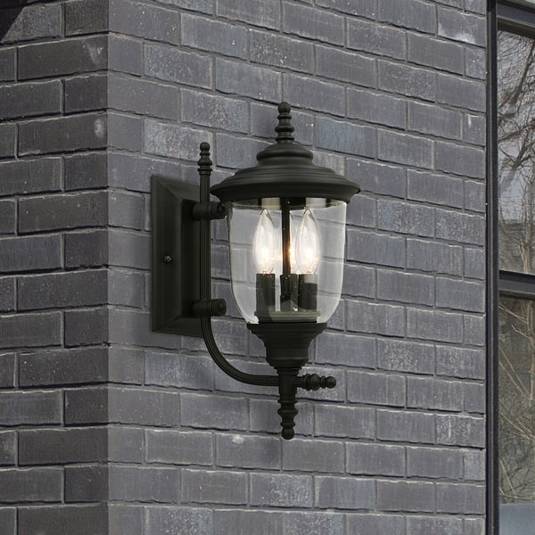 Eglo Pinedale 15 25 Inch Outdoor Wall Light With Matte Black Finish And Clear Seeded Glass Overstock 20931149
