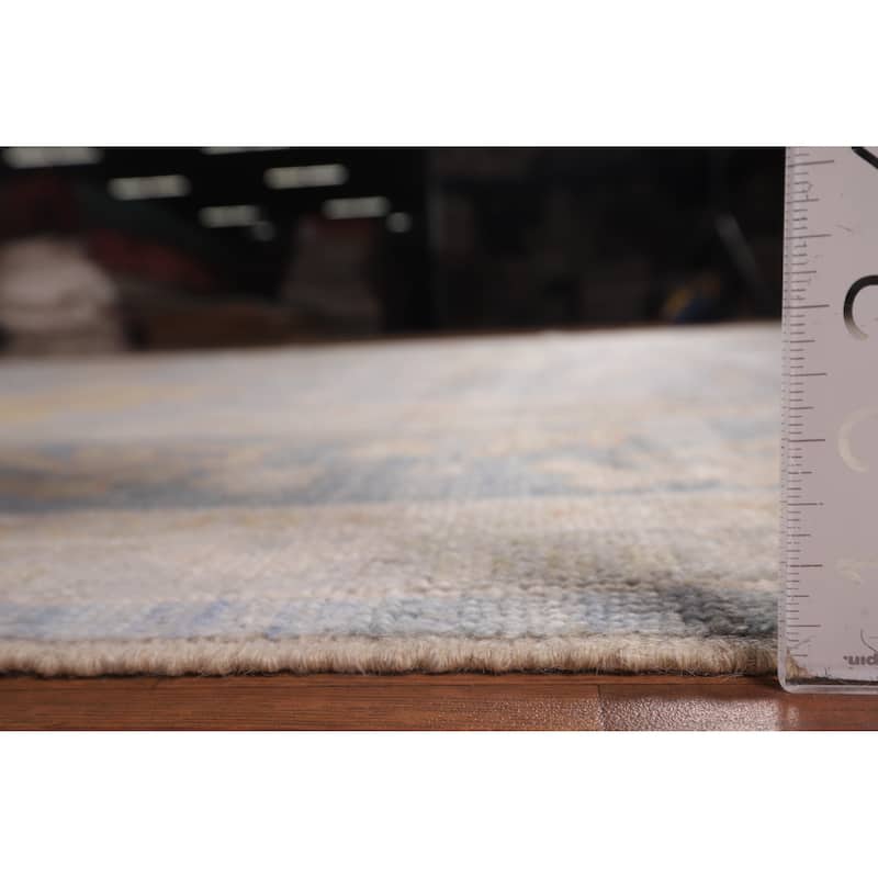 Blue Oushak Turkish Rug Handmade Vegetable Dye Wool Carpet - 9'3"x 11'11"