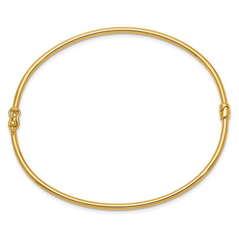 Curata 14k Yellow Gold Polished Hollow tube Safety clasp No safety bar Hinged Bangle Bracelet