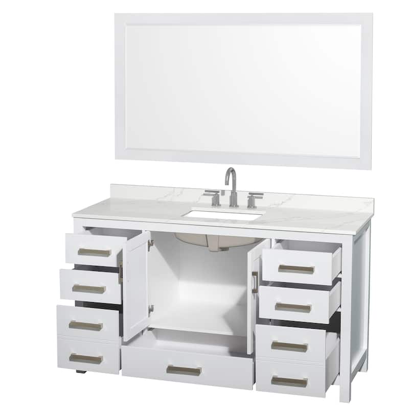 Sheffield 60-inch Single Vanity, 3 Hole Quartz Top, 58-inch Mirror