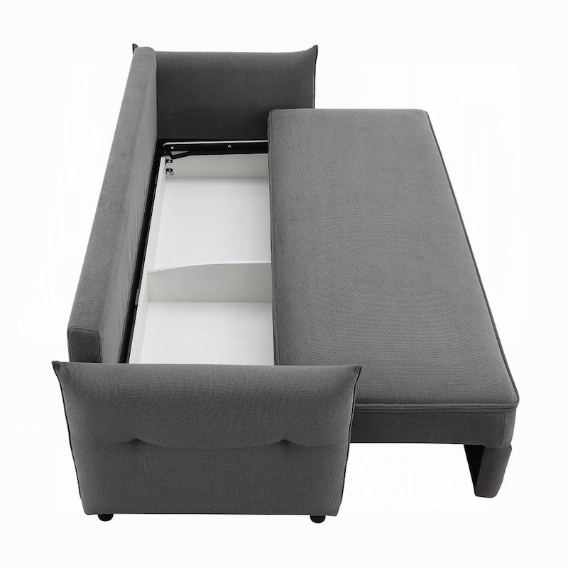 Leif Sofa with Full Size Pull Out Sleeper, 87 Inch Wood, Gray Fabric
