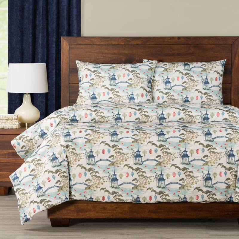 Siscovers Tranquil Japanese Garden Print Duvet Set - Kirin Pearl - King - 3 Piece