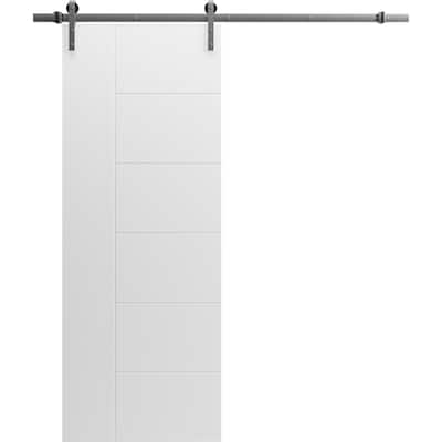 Modern Barn Door / Mela 0716 Painted White / 6.6FT Silver Rail Track Heavy / Solid Panel Interior Doors
