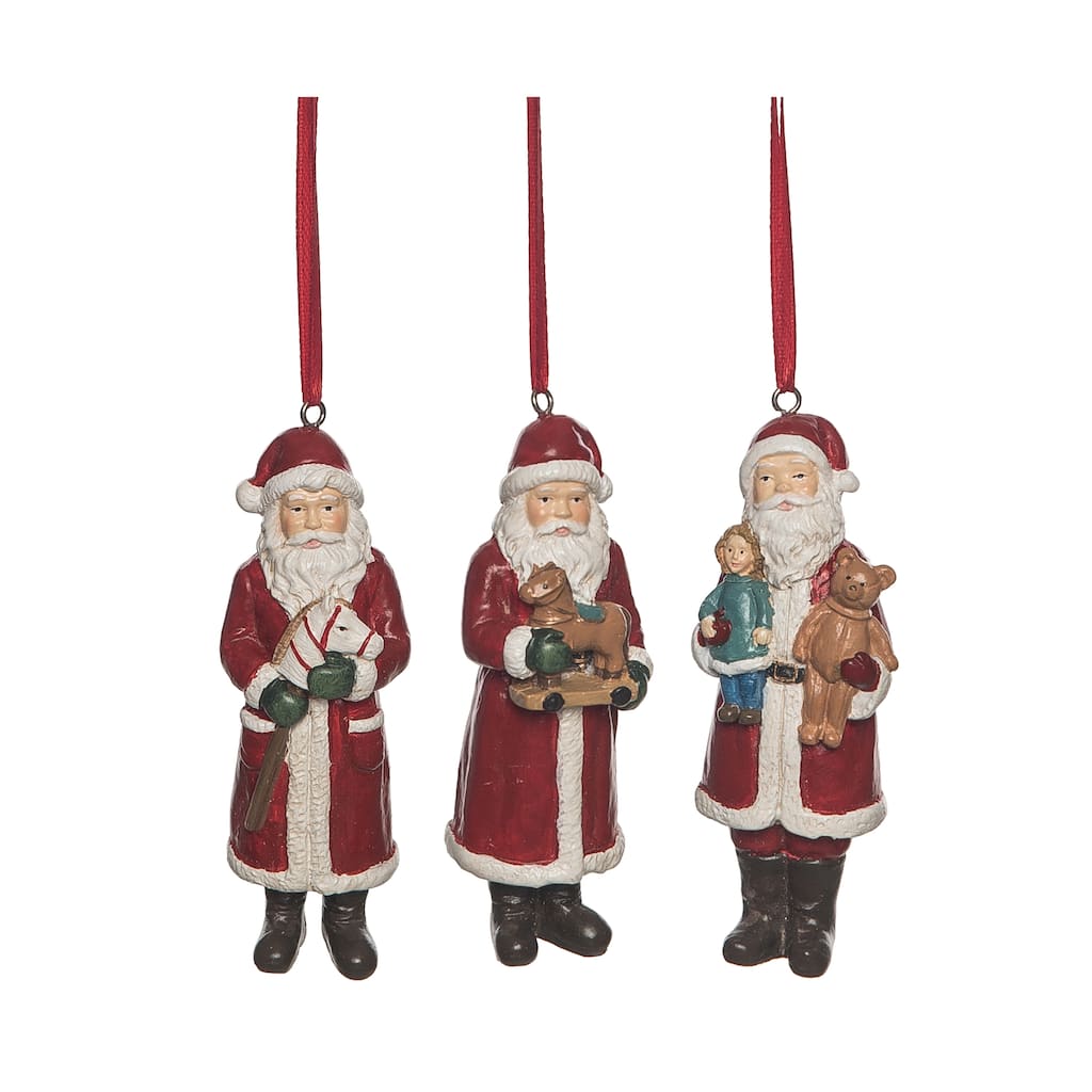 Transpac Resin Wood Texture Santa Ornament Set of 3 Christmas Home Decorations