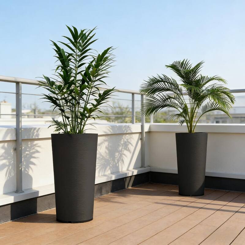 Tall Planters Set of 2, Large Tapered Flower Pots with Drainage Holes