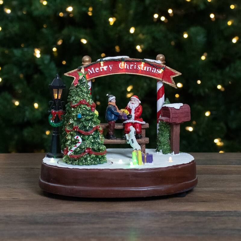 Lighted "Merry Christmas" Winter Scene with Music and a Turning Tree - 8"