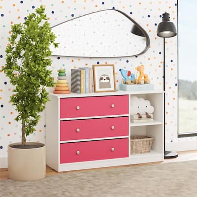 Ameriwood Home Mya Park Wide Dresser with 3 Fabric Bins