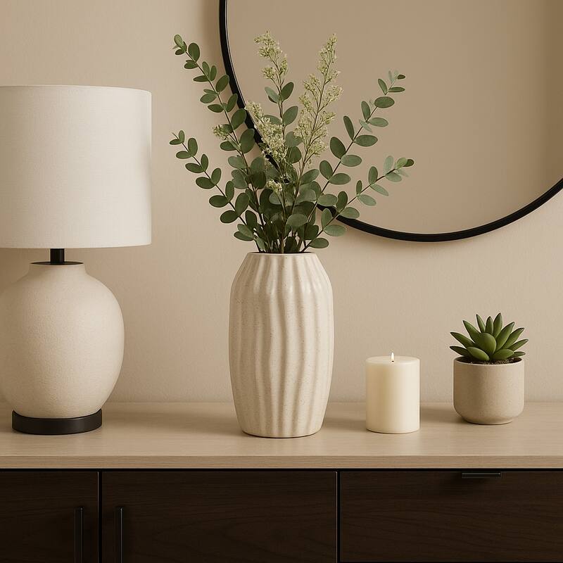 Ceramic Decorative Vase Tall Flower Sculpted Inspired Design